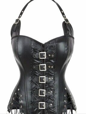Black Vegan Leather Lace Corset